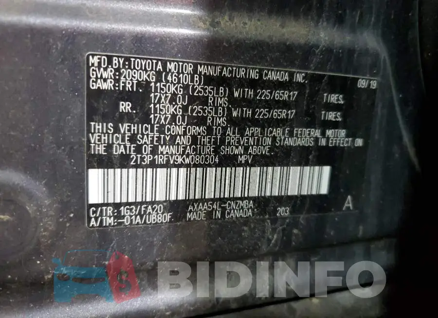 2T3P1RFV9KW080304 Photo# 13