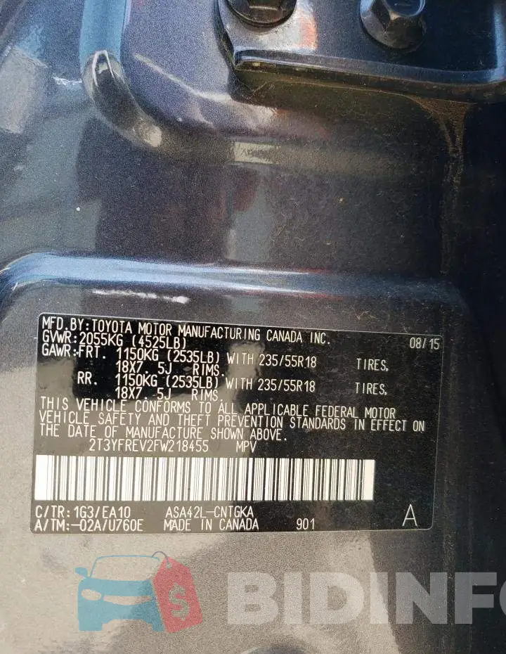 2T3YFREV2FW218455 Photo# 14