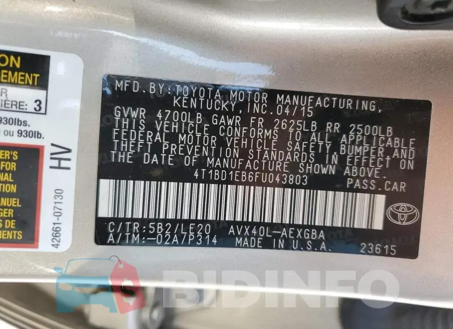 4T1BD1EB6FU043803 Photo# 12