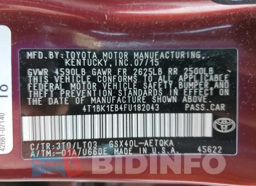 4T1BK1EB4FU182043 Photo# 12