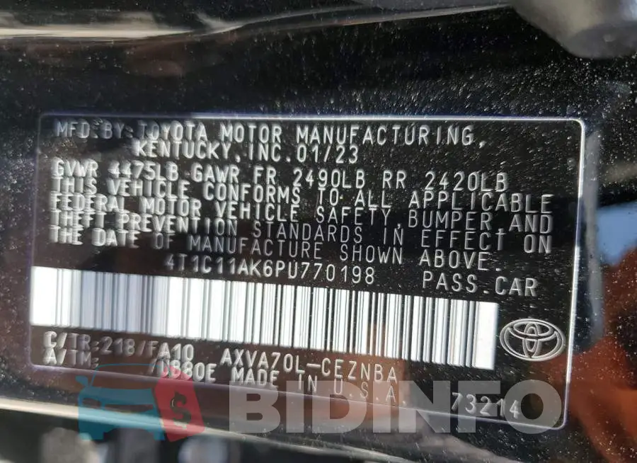4T1C11AK6PU770198 Photo# 12