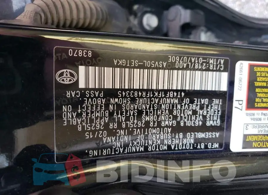 4T4BF1FK1FR483345 Photo# 12
