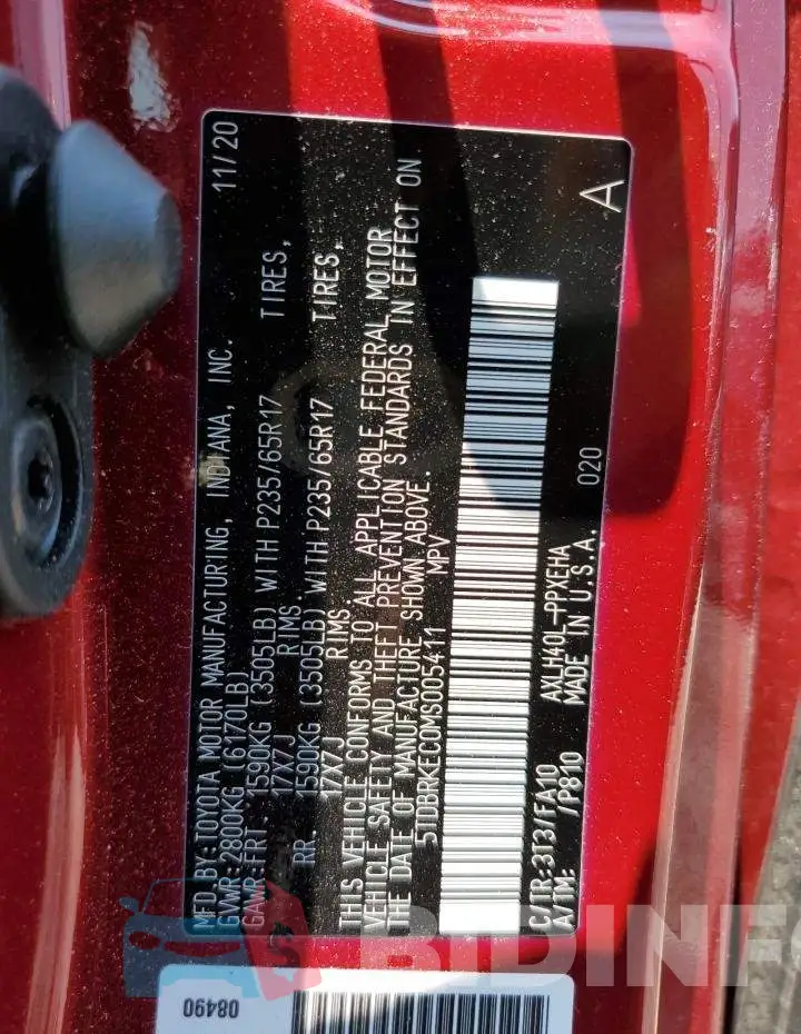 5TDBRKEC0MS005411 Photo# 12