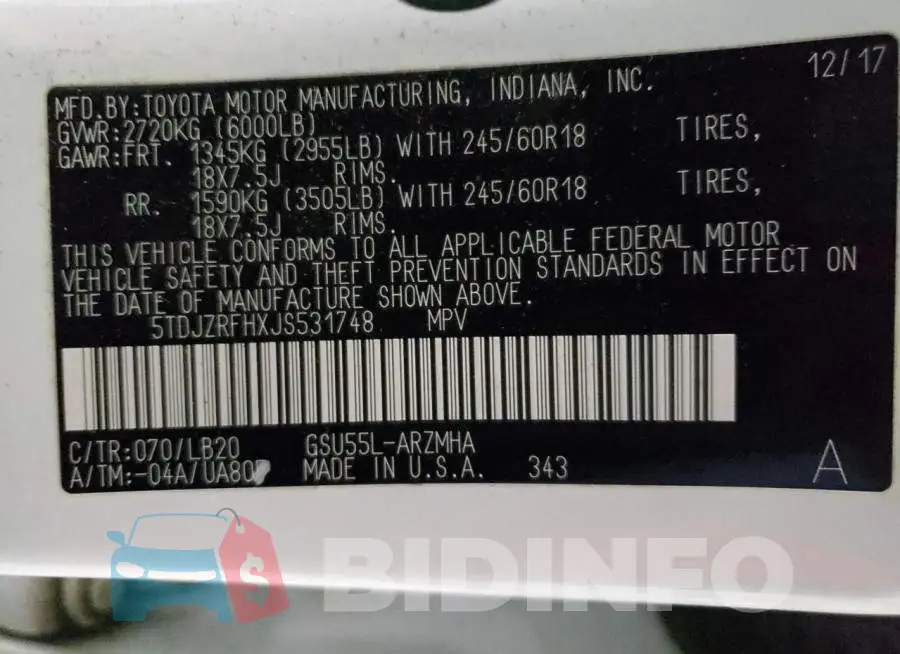 5TDJZRFHXJS531748 Photo# 13