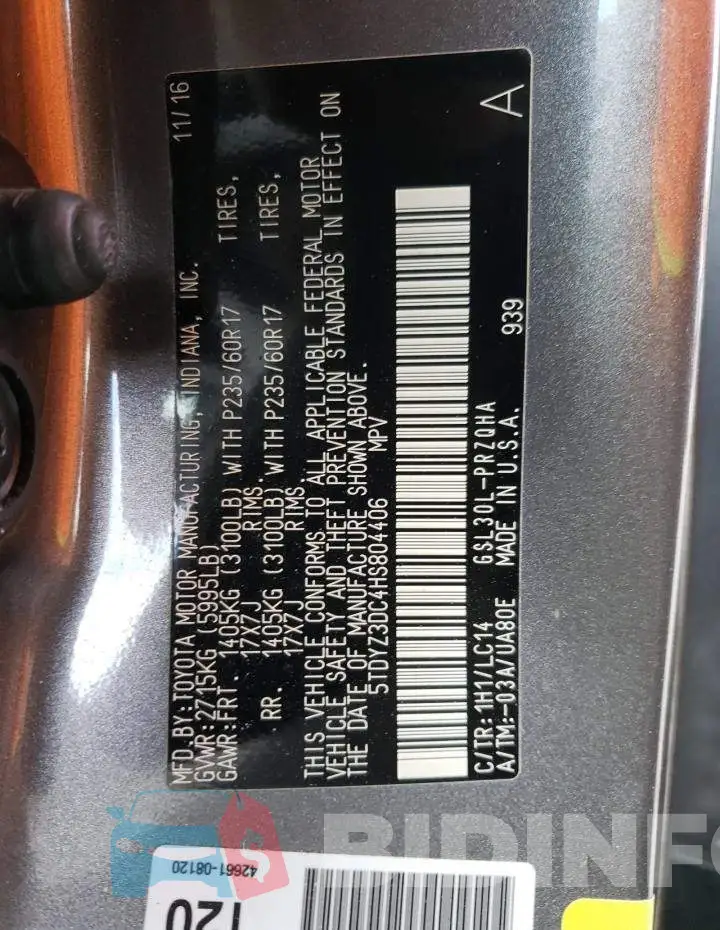 5TDYZ3DC4HS804406 Photo# 13