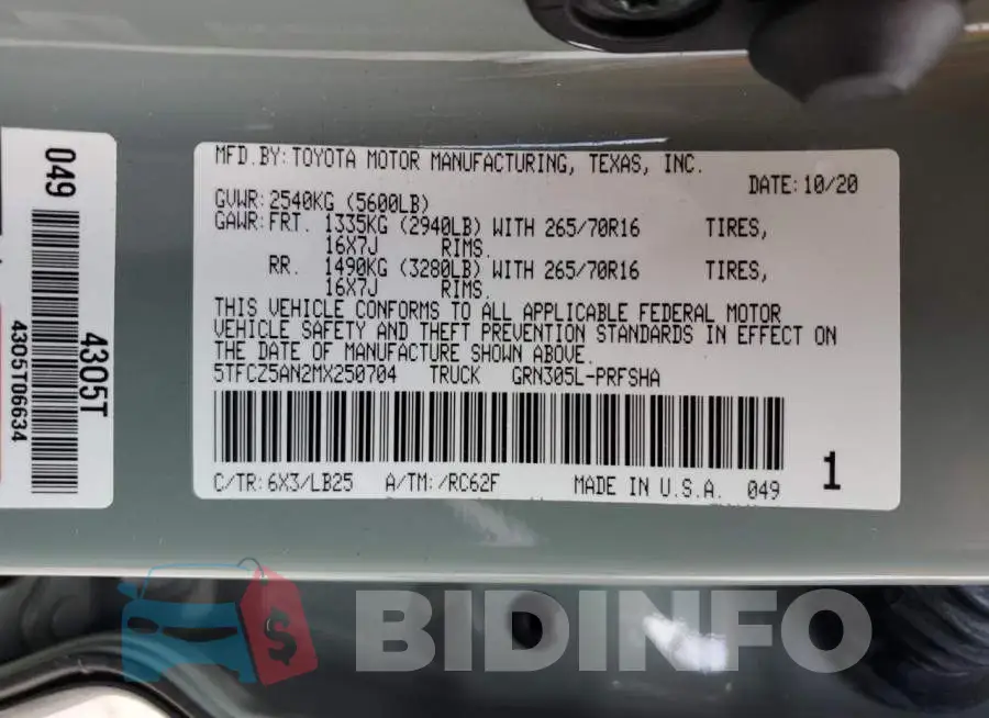 5TFCZ5AN2MX250704 Photo# 12