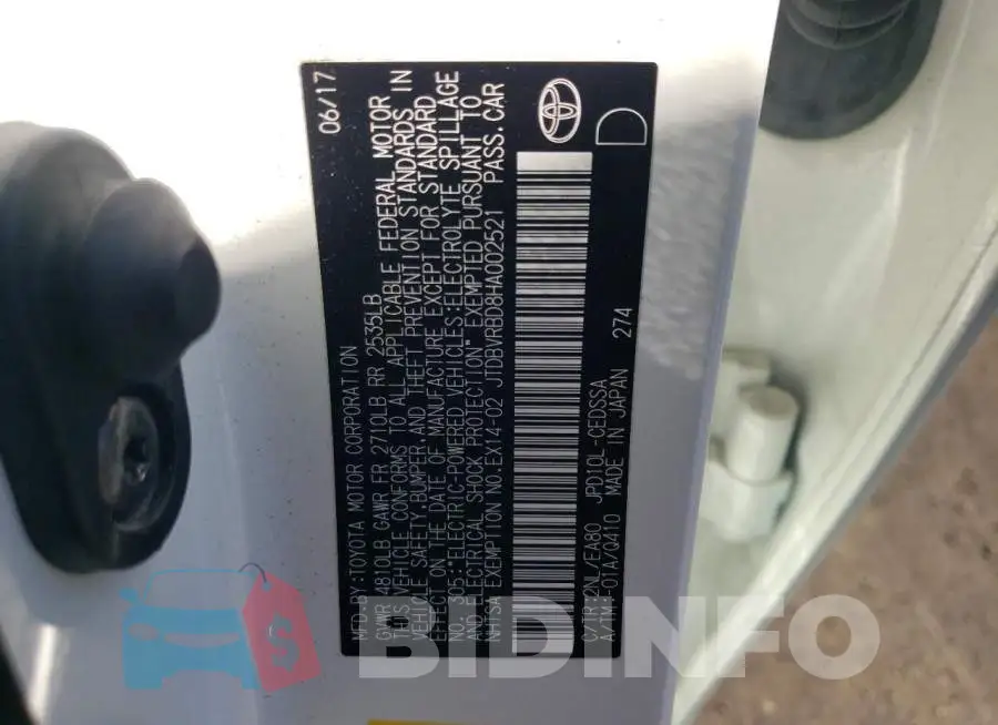 JTDBVRBD8HA002521 Photo# 12