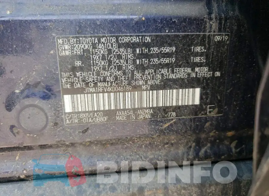 JTMA1RFV4KD046189 Photo# 13