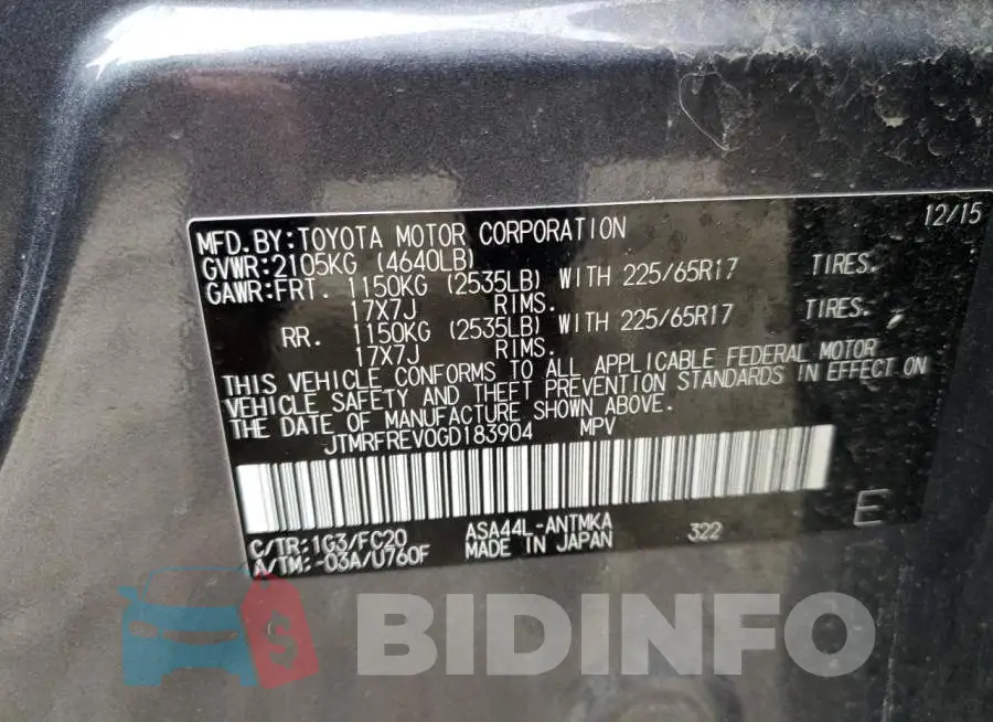 JTMRFREV0GD183904 Photo# 14