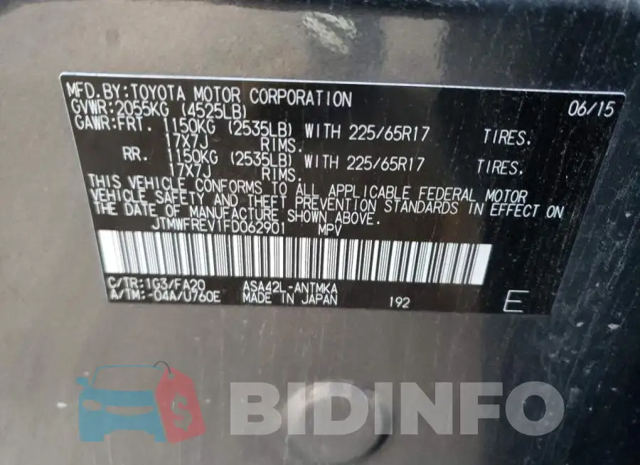 JTMWFREV1FD062901 Photo# 13