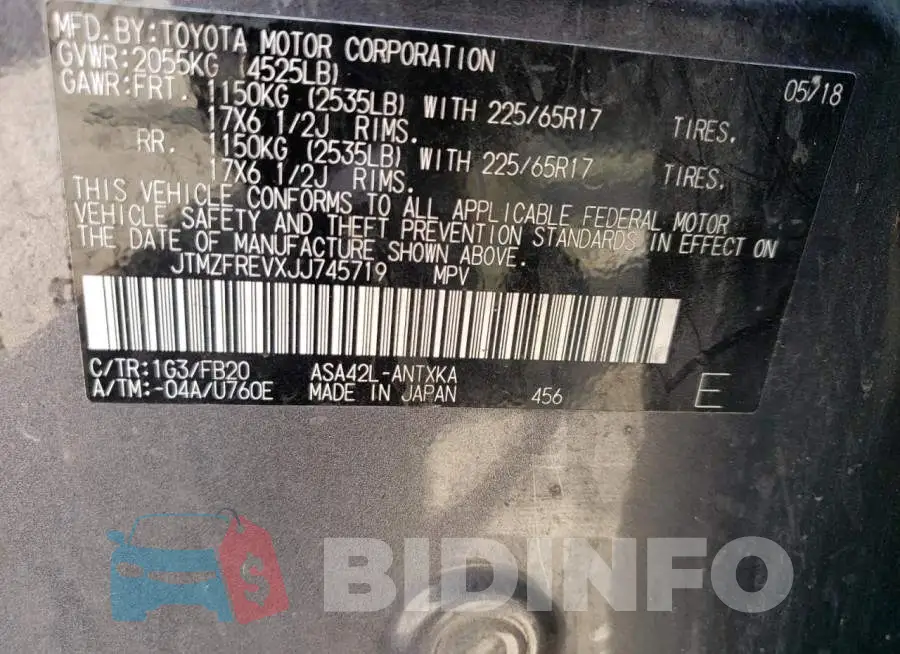 JTMZFREVXJJ745719 Photo# 13