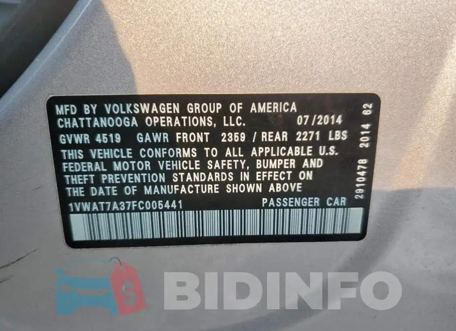 1VWAT7A37FC005441 Photo# 12