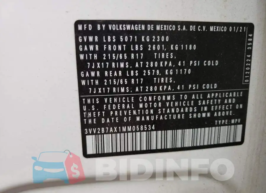 3VV2B7AX1MM058534 Photo# 13