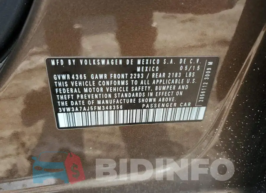 3VW3A7AJ5FM348356 Photo# 13