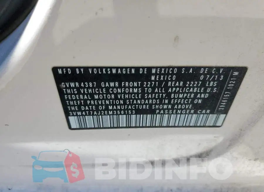3VW4T7AJ2EM356153 Photo# 13