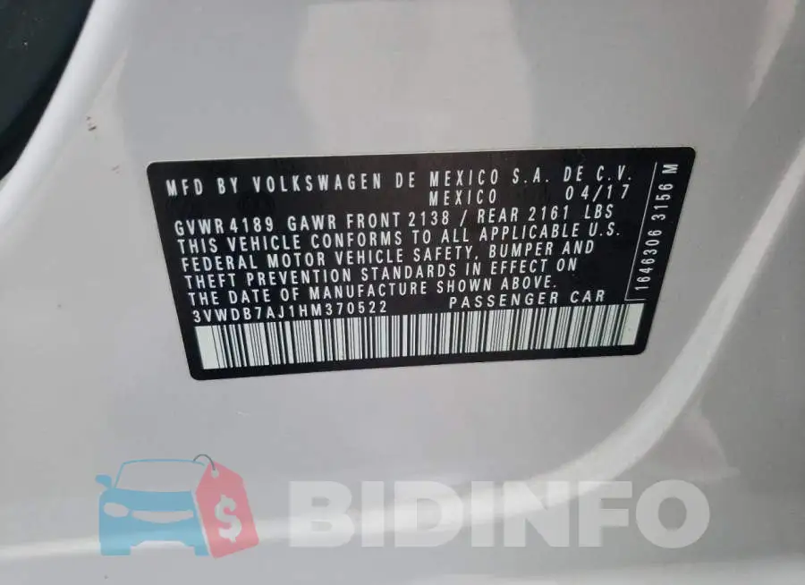 3VWDB7AJ1HM370522 Photo# 10