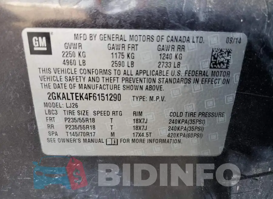 2GKALTEK4F6151290 Photo# 14