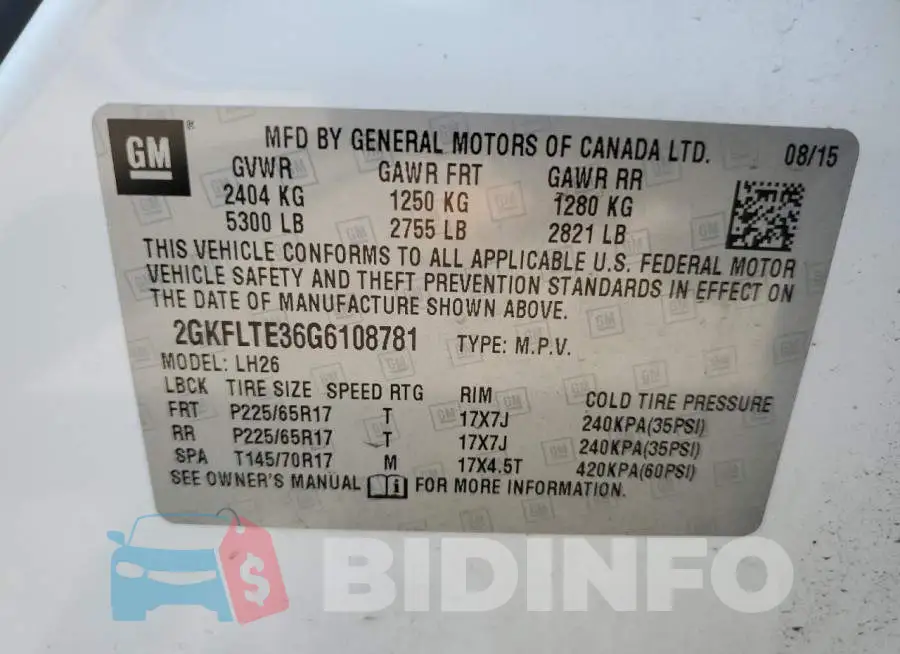 2GKFLTE36G6108781 Photo# 12