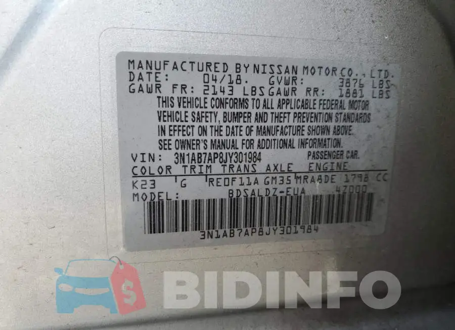 3N1AB7AP8JY301984 Photo# 12