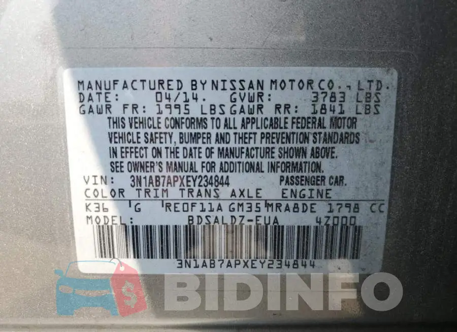 3N1AB7APXEY234844 Photo# 13
