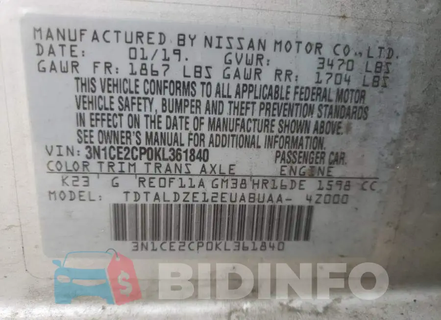 3N1CE2CP0KL361840 Photo# 12