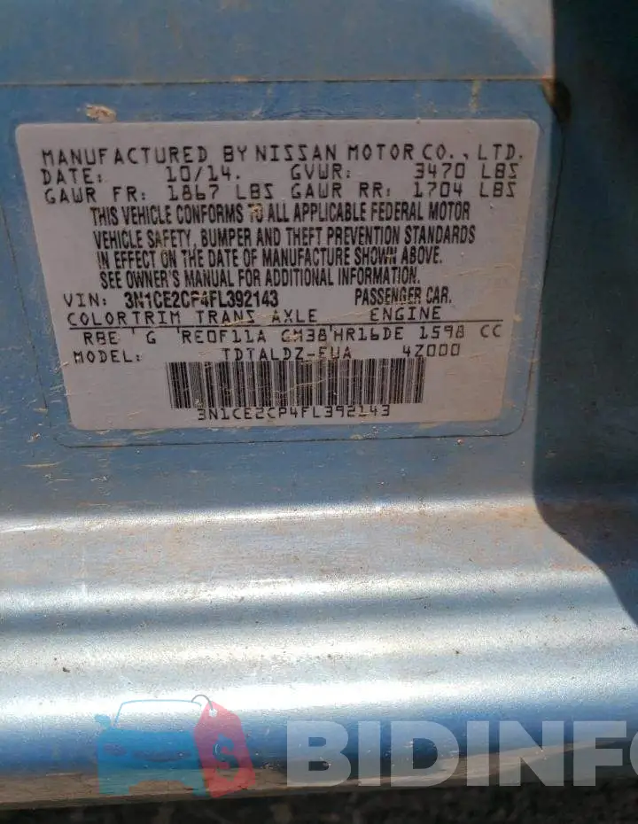3N1CE2CP4FL392143 Photo# 13