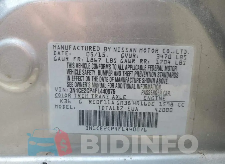 3N1CE2CP4FL440076 Photo# 12