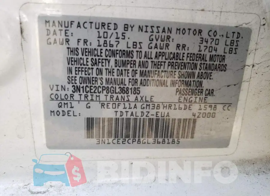 3N1CE2CP8GL368185 Photo# 12