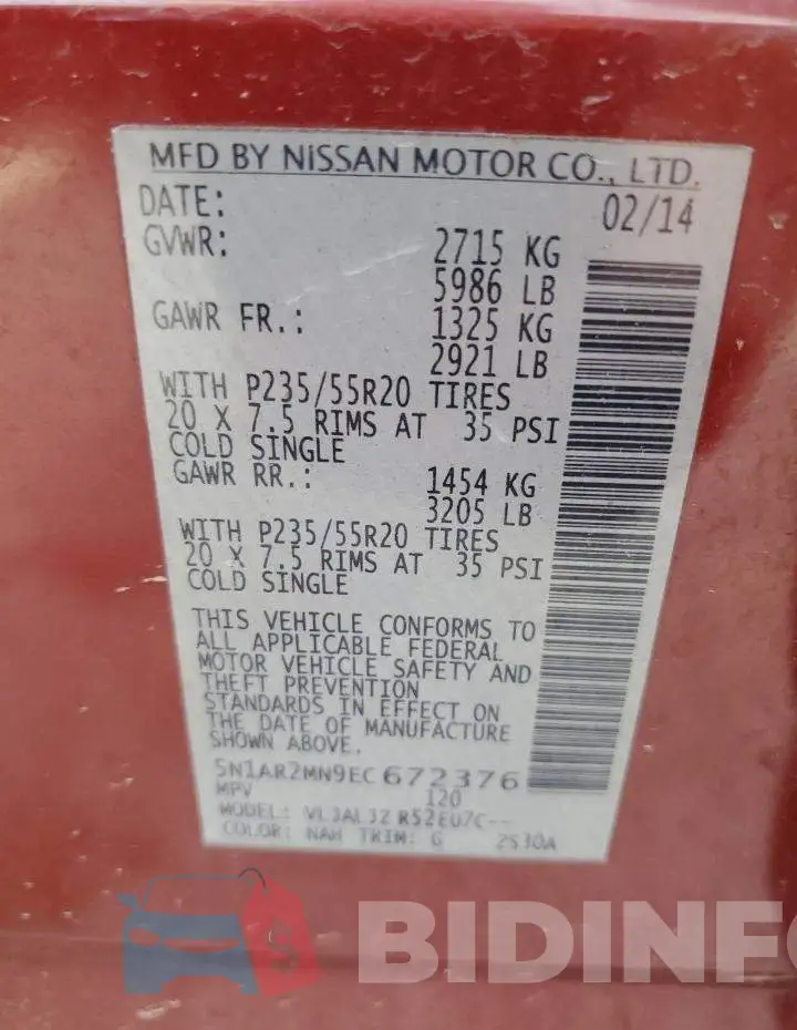 5N1AR2MN9EC672376 Photo# 13