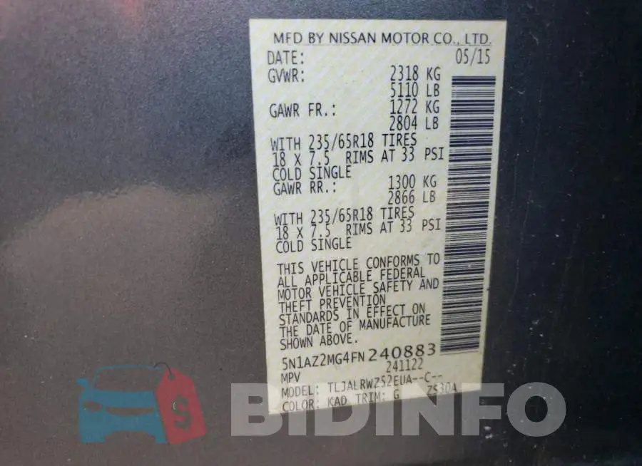 5N1AZ2MG4FN240883 Photo# 13