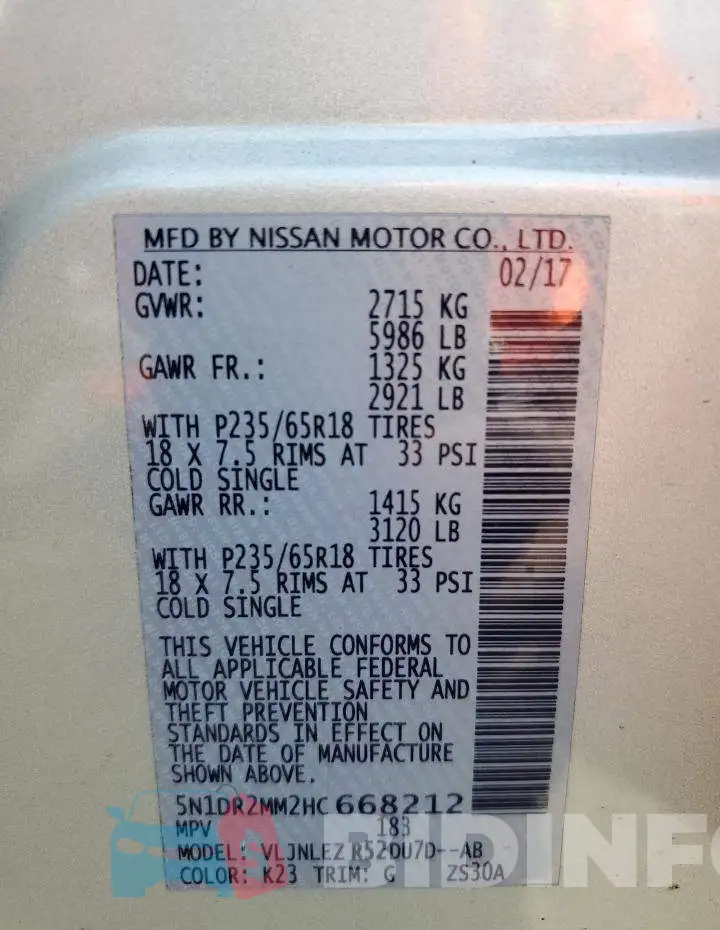 5N1DR2MM2HC668212 Photo# 13