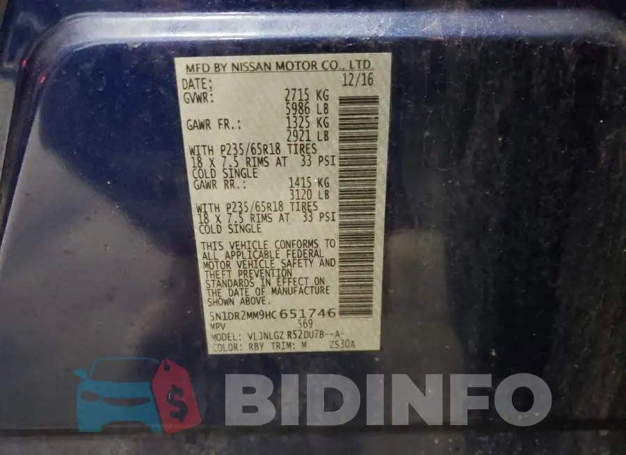 5N1DR2MM9HC651746 Photo# 13