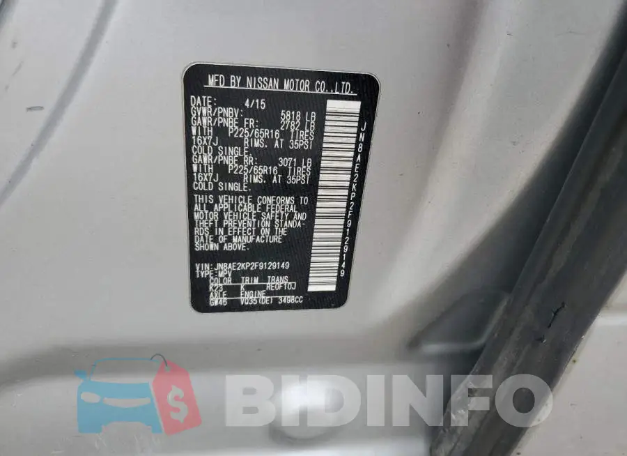 JN8AE2KP2F9129149 Photo# 14
