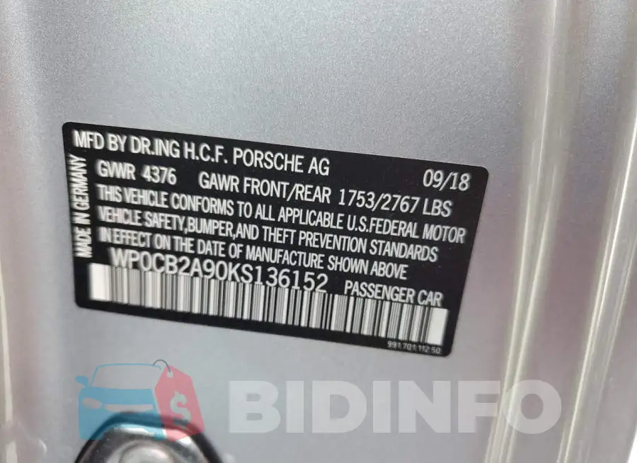 WP0CB2A90KS136152 Photo# 13