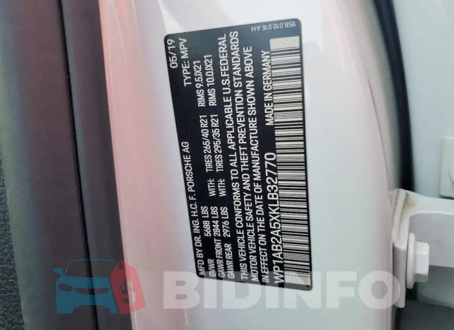 WP1AB2A5XKLB32770 Photo# 14