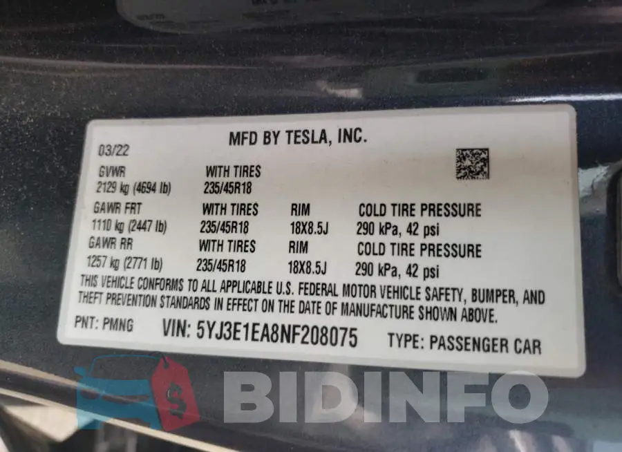 5YJ3E1EA8NF208075 Photo# 12