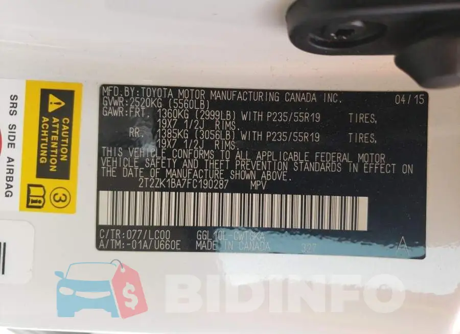 2T2ZK1BA7FC190287 Photo# 12
