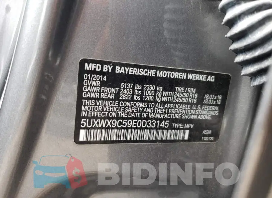 5UXWX9C59E0D33145 Photo# 13