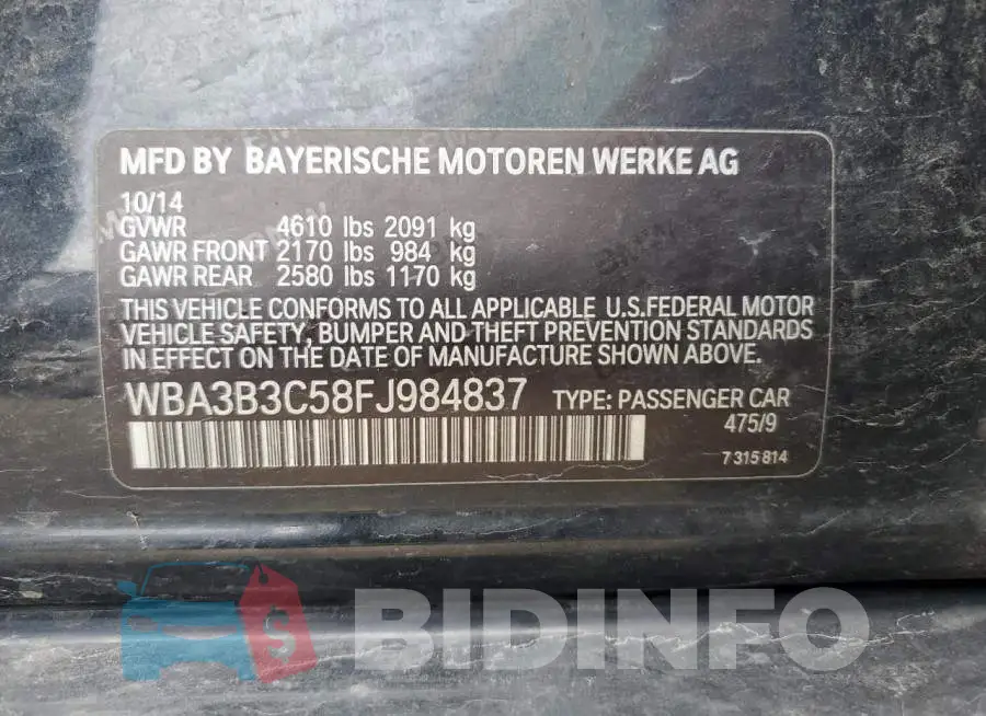 WBA3B3C58FJ984837 Photo# 12