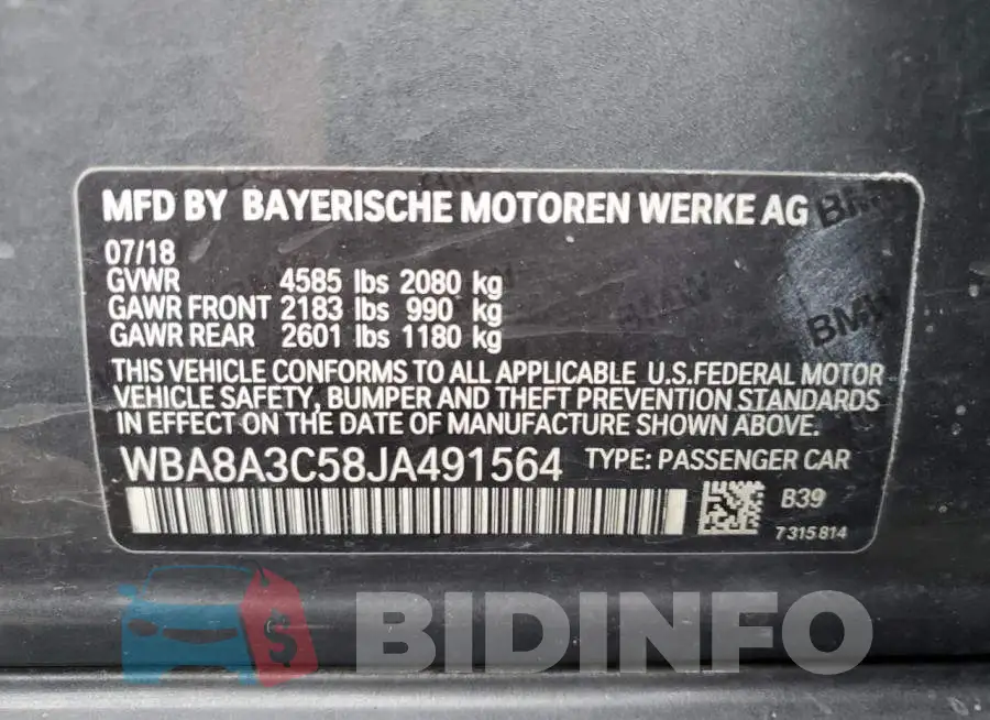 WBA8A3C58JA491564 Photo# 12