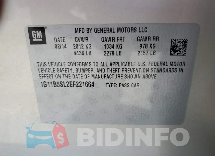 1G11B5SL2EF221664 Photo# 12