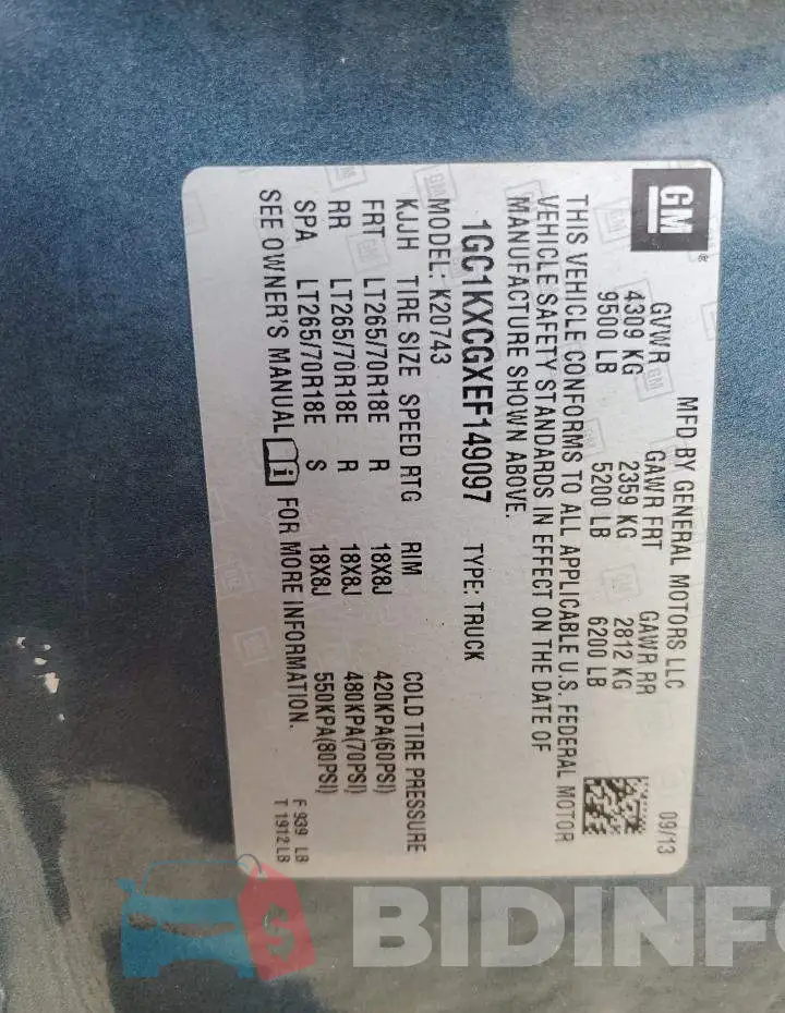 1GC1KXCGXEF149097 Photo# 12