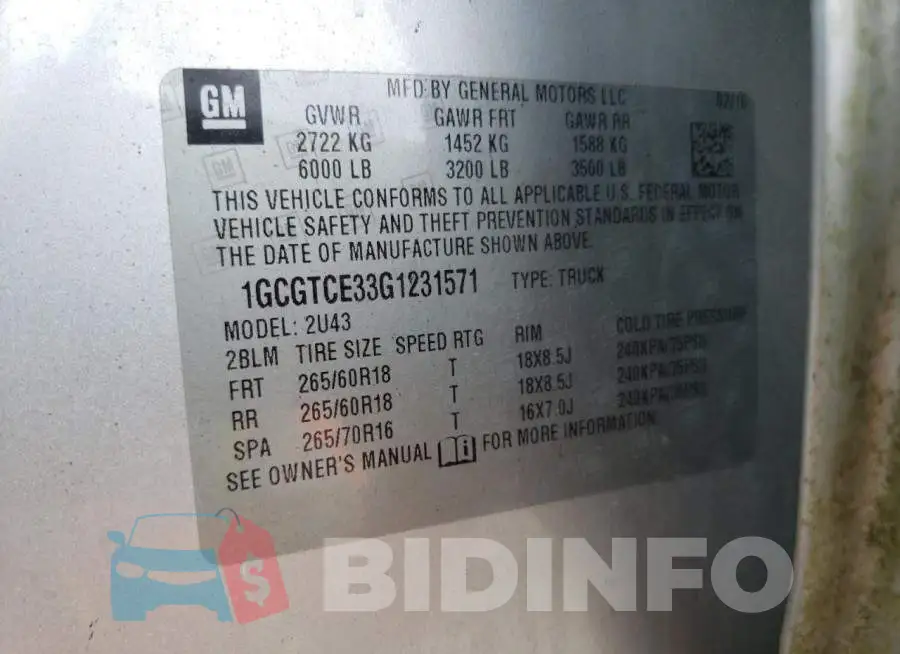1GCGTCE33G1231571 Photo# 13