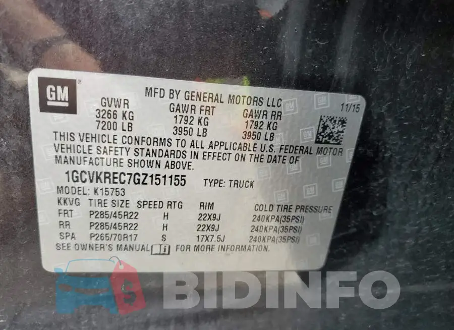1GCVKREC7GZ151155 Photo# 12