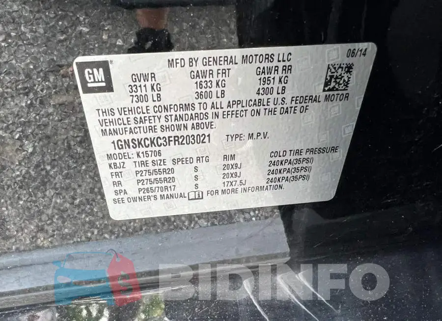 1GNSKCKC3FR203021 Photo# 10