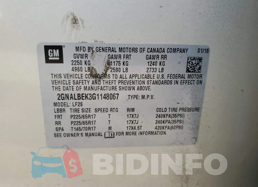 2GNALBEK3G1148067 Photo# 13