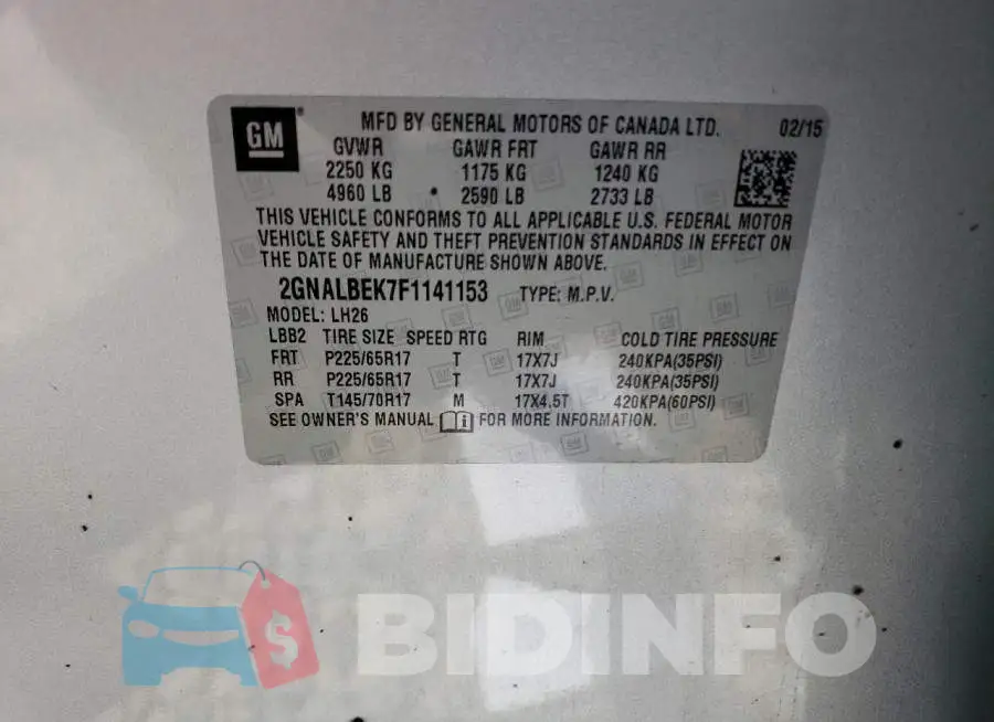 2GNALBEK7F1141153 Photo# 13