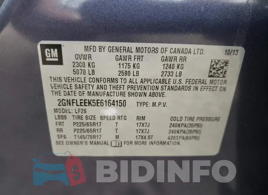 2GNFLEEK5E6164150 Photo# 13