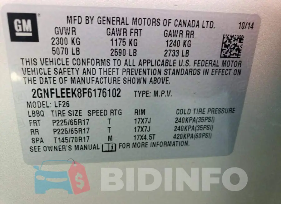 2GNFLEEK8F6176102 Photo# 13