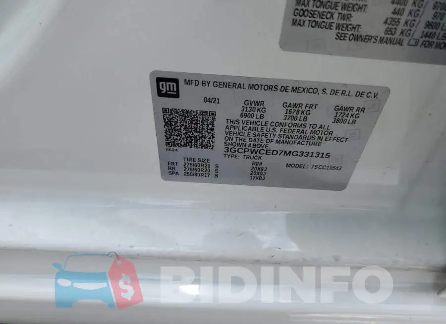 3GCPWCED7MG331315 Photo# 12